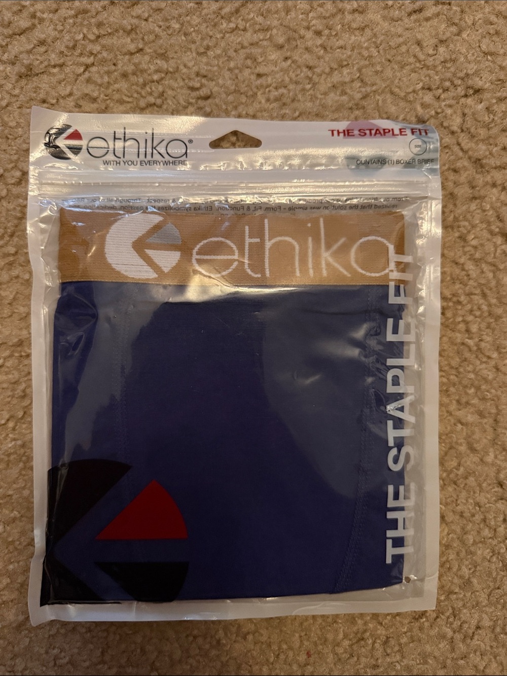 ethika Navy Boxer Briefs with Tan Waistband